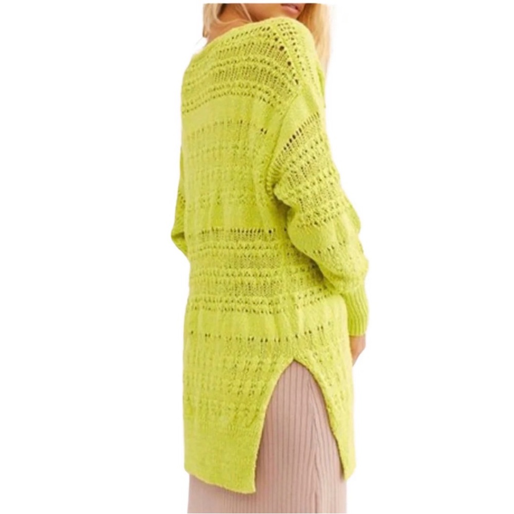 ⭐️Host Pick⭐️ NWT Free People Hot Tropics Lime Yellow Knit Sweater Top - Picture 5 of 10